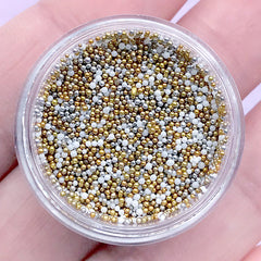 Faux Dragee Toppings for Miniature Sweet DIY | Fake Sugar Pearls for Dollhouse Dessert Making | Micro Bead Mix for Nail Designs (Gold White / 3g)
