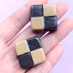 CLEARANCE Checkerboard Chocolate Cabochons | Fake Chocolate Truffle | Kawaii Sweet Jewelry Making | Sweets Decoden (2 pcs / 26mm x 13mm)