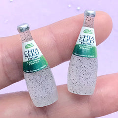 Dollhouse Beverage in 1:6 Scale | Miniature Supermarket Groceries | 3D Doll House Coconut Chia Seed Drink Bottle Cabochons (2 pcs / 11mm x 32mm)