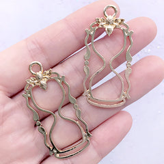 Sandglass with Bee Open Back Bezel Charm | Hourglass Deco Frame | Sand Timer Pendant | UV Resin Jewellery DIY (2 pcs / Gold / 21mm x 44mm)