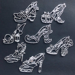 Fairytale High Heel Open Bezel Charm | Mermaid Alice in Wonderland Princess Shoe Deco Frame for UV Resin Crafts (7 pcs / Silver)