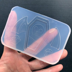 Kawaii Coffin with Bat Wings Silicone Mold (3 Cavity) | Creepy Cute Halloween Shaker Charm Making | UV Resin Accessories DIY