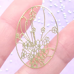 Oval Floral Metal Bookmark for UV Resin Filling | Plum Flower Deco Frame | Resin Jewelry DIY (1 piece / 22mm x 32mm)