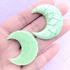 CLEARANCE Marble Moon Cabochon with Cracked Pattern | Decoden Embellishment | Kawaii Phone Case Decoration (2 pcs / Green / 33mm x 39mm)