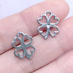 Small Four Leaf Clover Open Bezel | Floral Charm | Clover Deco Frame for UV Resin Filling | Resin Jewelry Supplies (3pcs / Silver / 11mm x 14mm)