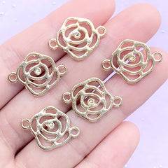 Small Rose Open Bezel Link | Floral Connector Charm | Flower Deco Frame for UV Resin Filling (5 pcs / Gold / 16mm x 21mm)