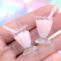 Dollhouse Miniature Cocktail with Straw | Magical Beverage Charm | Mini Milkshake for Doll Crafts (2 pcs / Pink / 16mm x 25mm)