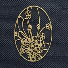 Oval Floral Metal Bookmark for UV Resin Filling | Plum Flower Deco Frame | Resin Jewelry DIY (1 piece / 22mm x 32mm)