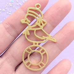 Duck Sailor Open Bezel Charm | Kawaii Nautical Pendant | Marine Deco Frame for UV Resin Jewellery DIY (1 piece / Gold / 30mm x 53mm)