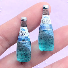 1:6 Scale Miniature Dollhouse Beverage | 3D Chia Seed Fruit Drink Bottle Cabochons | Doll House Food Supplies (2 pcs / 11mm x 32mm)