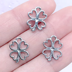 Small Four Leaf Clover Open Bezel | Floral Charm | Clover Deco Frame for UV Resin Filling | Resin Jewelry Supplies (3pcs / Silver / 11mm x 14mm)
