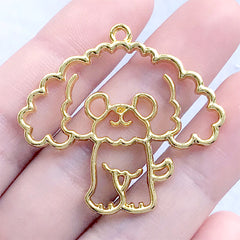 Poodle Open Bezel Charm | Dog Deco Frame for UV Resin Filling | Pet Jewelry Supplies (1 piece / Gold / 39mm x 36mm)