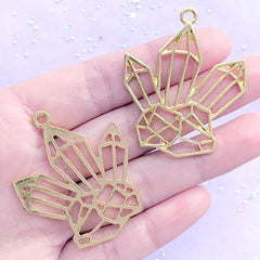 Outline Crystal Shard Open Bezel Pendant | Quartz Deco Frame for UV Resin Filling | Resin Jewellery DIY (2 pcs / Gold / 37mm x 44mm)