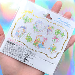 Bird and Four Leaf Clover Sticker Flakes | Cute Planner Deco Stickers | Scrapbook Supplies (8 Designs / 48 Pieces)