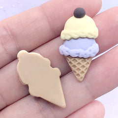 Kawaii Ice Cream Cabochons | Sweet Decoden | Fake Dessert Jewelry Making | Phone Case Decoration (2 pcs / Yellow Purple / 15mm x 29mm)