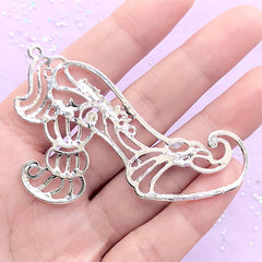 Kawaii Princess High Heel Open Bezel Charm | Fairytale Deco Frame for UV Resin Filling | Kawaii Jewellery DIY (1 piece / Silver / 62mm x 45mm)