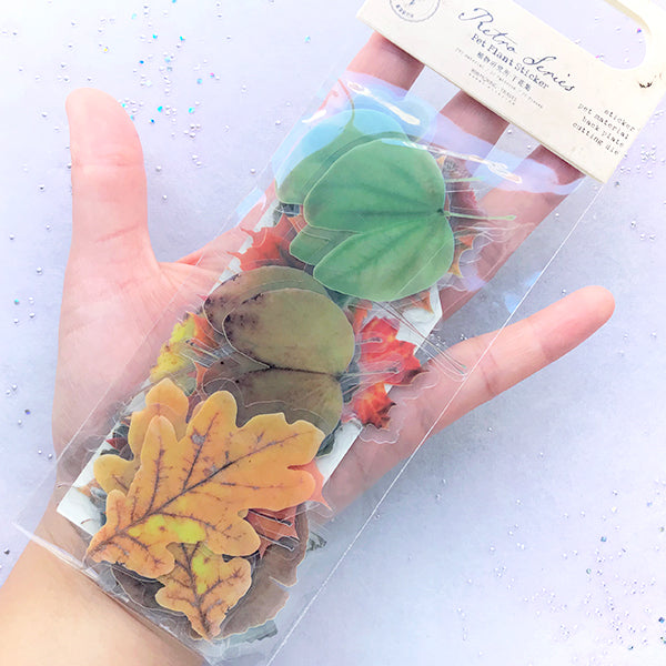 Autumn Leaves Stickers | Realistic Pressed Leaf Sticker for Scrapbooking | Embellishments for Herbarium | Resin Art (20 pcs)