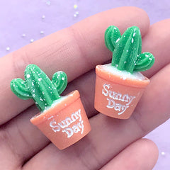 Dollhouse Cactus Pot Cabochons | Miniature Potted Plant | 3D Resin Embellishments | Doll House Decoration (2 pcs / 17mm x 27mm)