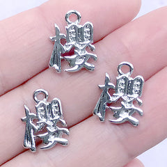 Sakura Japanese Kanji Charm | Cherry Blossom Chinese Character Charm | Oriental Jewelry Supplies (3pcs / Silver / 12mm x 15mm)