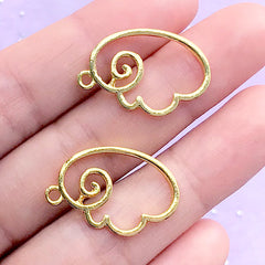 Kawaii Angel Wings Open Back Bezel Charm for UV Resin Filling | Cute Charm | Mahou Kei Jewellery Making (2 pcs / Gold / 16mm x 24mm)