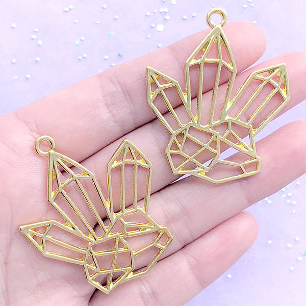 Outline Crystal Shard Open Bezel Pendant | Quartz Deco Frame for UV Resin Filling | Resin Jewellery DIY (2 pcs / Gold / 37mm x 44mm)