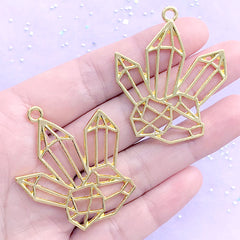 Outline Crystal Shard Open Bezel Pendant | Quartz Deco Frame for UV Resin Filling | Resin Jewellery DIY (2 pcs / Gold / 37mm x 44mm)