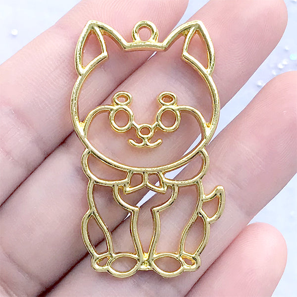 Akita Inu Open Bezel for UV Resin Jewelry Making | Kawaii Dog Deco Frame | Shiba Inu Charm (1 piece / Gold / 26mm x 43mm)