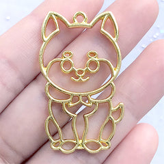 Akita Inu Open Bezel for UV Resin Jewelry Making | Kawaii Dog Deco Frame | Shiba Inu Charm (1 piece / Gold / 26mm x 43mm)