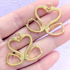 CLEARANCE Swan Love Open Bezel Charm | Animal Deco Frame | UV Resin Jewellery DIY | Valentine's Day Wedding Supplies (2 pcs / Gold / 35mm x 28mm)
