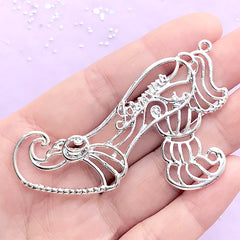 Kawaii Princess High Heel Open Bezel Charm | Fairytale Deco Frame for UV Resin Filling | Kawaii Jewellery DIY (1 piece / Silver / 62mm x 45mm)