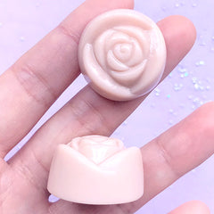 CLEARANCE Strawberry Milk Chocolate Cabochon in Flower Shape | Fake Chocolate Truffle Embellishments | Kawaii Decoden Pieces (2 pcs / Light Pink / 28mm x 15mm)