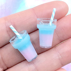 Dollhouse Beverage Charm | Miniature Magical Cocktail with Straw | Kawaii Milkshake in Rainbow Gradient | Mini Food Jewellery Making (2 pcs / Blue Pink / 13mm x 18mm)