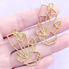 Quartz Shard Open Bezel Charm | Outline Crystal Deco Frame for UV Resin Filling | Resin Jewelry DIY (2 pcs / Gold / 24mm x 41mm)