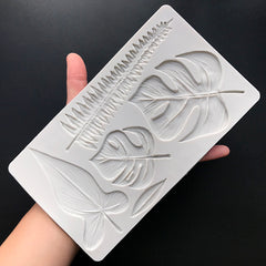 Tropical Leaf with Natural Leaf Vein Pattern Silicone Mold Assortment (5 Cavity) | Monstera Leaf Palm Leaf Mould | Resin Craft Supplies
