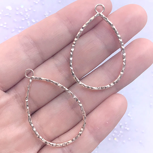 Teardrop Deco Frame with Wavy Border | Geometry Open Bezel for Resin Filling | Geometric Jewelry DIY (2 pcs / Rose Gold / 24mm x 37mm)