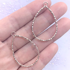 Teardrop Deco Frame with Wavy Border | Geometry Open Bezel for Resin Filling | Geometric Jewelry DIY (2 pcs / Rose Gold / 24mm x 37mm)