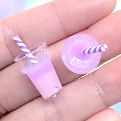 Miniature Beverage Charm | Dollhouse Milkshake Cocktail with Straw | Galaxy Gradient Doll Drink | Kawaii Food Jewelry Supplies (2 pcs / Purple Pink / 13mm x 18mm)