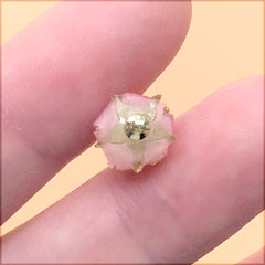 Mini Flower Bud Charm with Sprinkles | Shrink Plastic Rose Bud in 3D | Whimsical Floral Jewelry DIY (1 Piece / Pink / 9mm x 15mm)