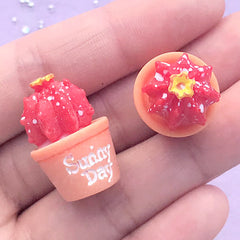 CLEARANCE Potted Cactus Cabochons in 3D | Desert Plant Embellishments | Whimsical Decoden Supplies | Novelty Jewellery DIY (2 pcs / 17mm x 27mm)
