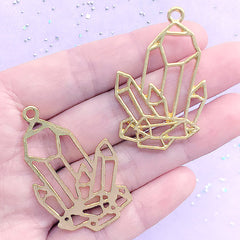 Crystal Shard Open Bezel Pendant | Quartz Outline Deco Frame | Kawaii UV Resin Jewelry Supplies (2 pcs / Gold / 27mm x 43mm)