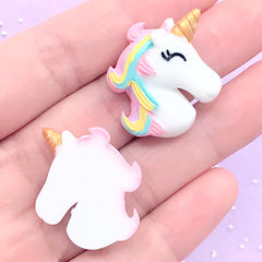 Cute Rainbow Unicorn Cabochons | Kawaii Slime DIY | Resin Embellishments | Magical Girl Decoden Supplies (2 pcs / 24mm x 28mm)