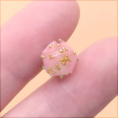 Mini Flower Bud Charm with Sprinkles | Shrink Plastic Rose Bud in 3D | Whimsical Floral Jewelry DIY (1 Piece / Pink / 9mm x 15mm)