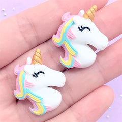 Cute Rainbow Unicorn Cabochons | Kawaii Slime DIY | Resin Embellishments | Magical Girl Decoden Supplies (2 pcs / 24mm x 28mm)