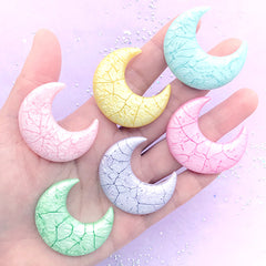 Cracked Moon Cabochon Assortment in Pastel Pearl Color | Magical Girl Decoden | Kawaii Jewelry DIY (6 pcs / Mix / 33mm x 39mm)