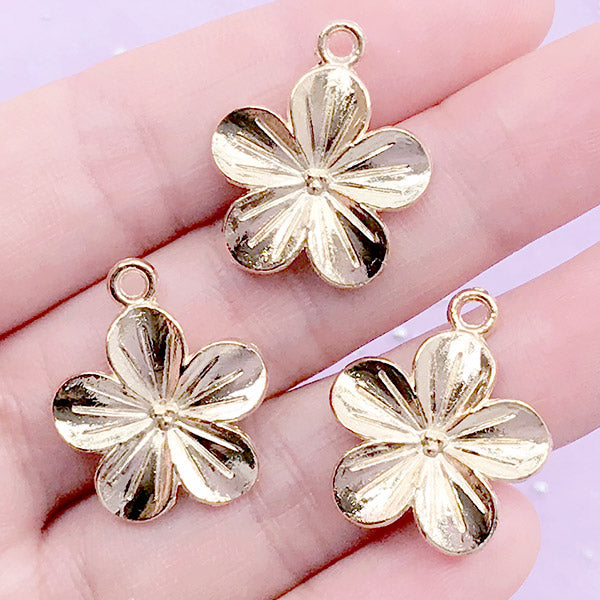 Gold Sakura Charm Cherry Blossom Pendant UV Resin Jewelry DIY