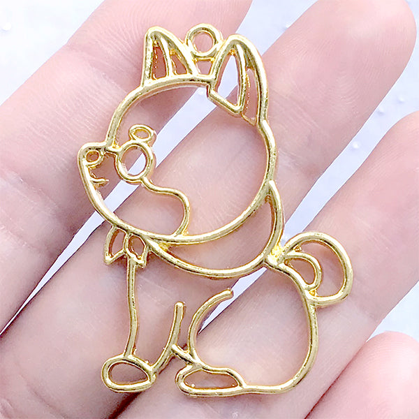 Shiba Inu Deco Frame | UV Resin Jewelry Supplies | Dog Open Bezel | Akita Inu Charm (1 piece / Gold / 32mm x 44mm)