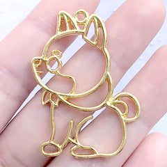 Shiba Inu Deco Frame | UV Resin Jewelry Supplies | Dog Open Bezel | Akita Inu Charm (1 piece / Gold / 32mm x 44mm)