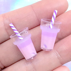 Miniature Beverage Charm | Dollhouse Milkshake Cocktail with Straw | Galaxy Gradient Doll Drink | Kawaii Food Jewelry Supplies (2 pcs / Purple Pink / 13mm x 18mm)