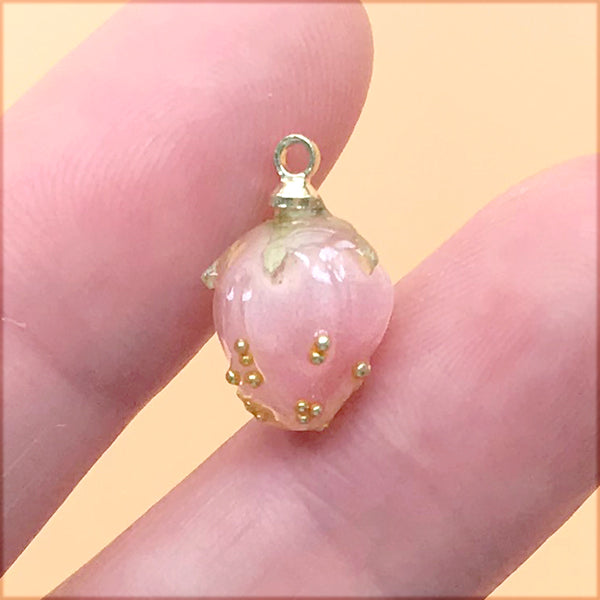 Mini Flower Bud Charm with Sprinkles | Shrink Plastic Rose Bud in 3D | Whimsical Floral Jewelry DIY (1 Piece / Pink / 9mm x 15mm)