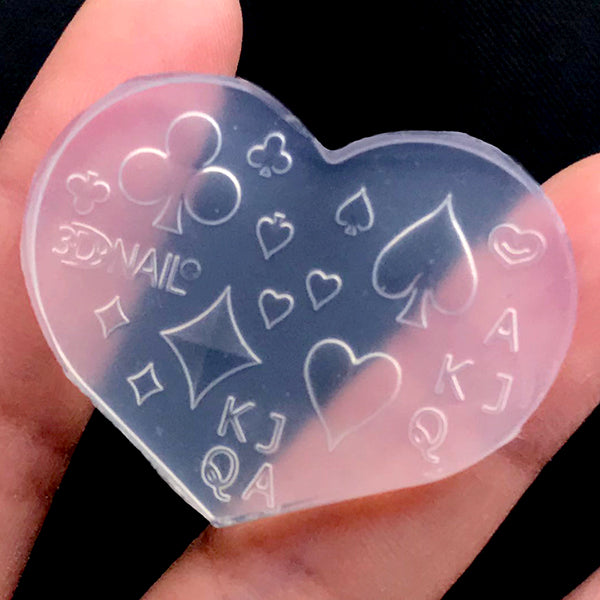 Playing Card Spade Heart Club Diamond Suits Silicone Mold, Alice in W, MiniatureSweet, Kawaii Resin Crafts, Decoden Cabochons Supplies